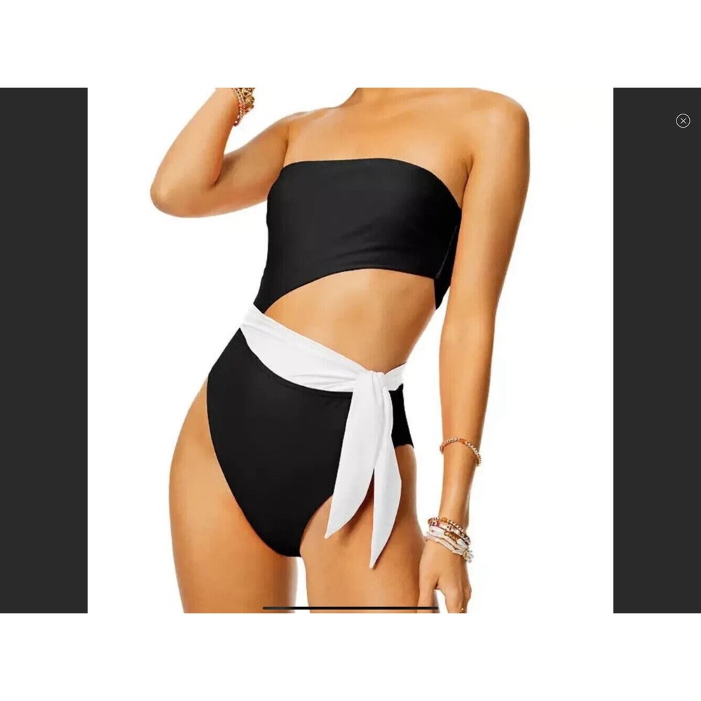 Ramy Brook One Shoulder Gigi Cutout One Piece Swimsuit Black White S New W/ Tags